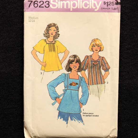 Vtg Simplicity #7623 Sewing Pattern Boho 1970s Smock Top Hippie UNCUT 34-36 Bust - Picture 2 of 5